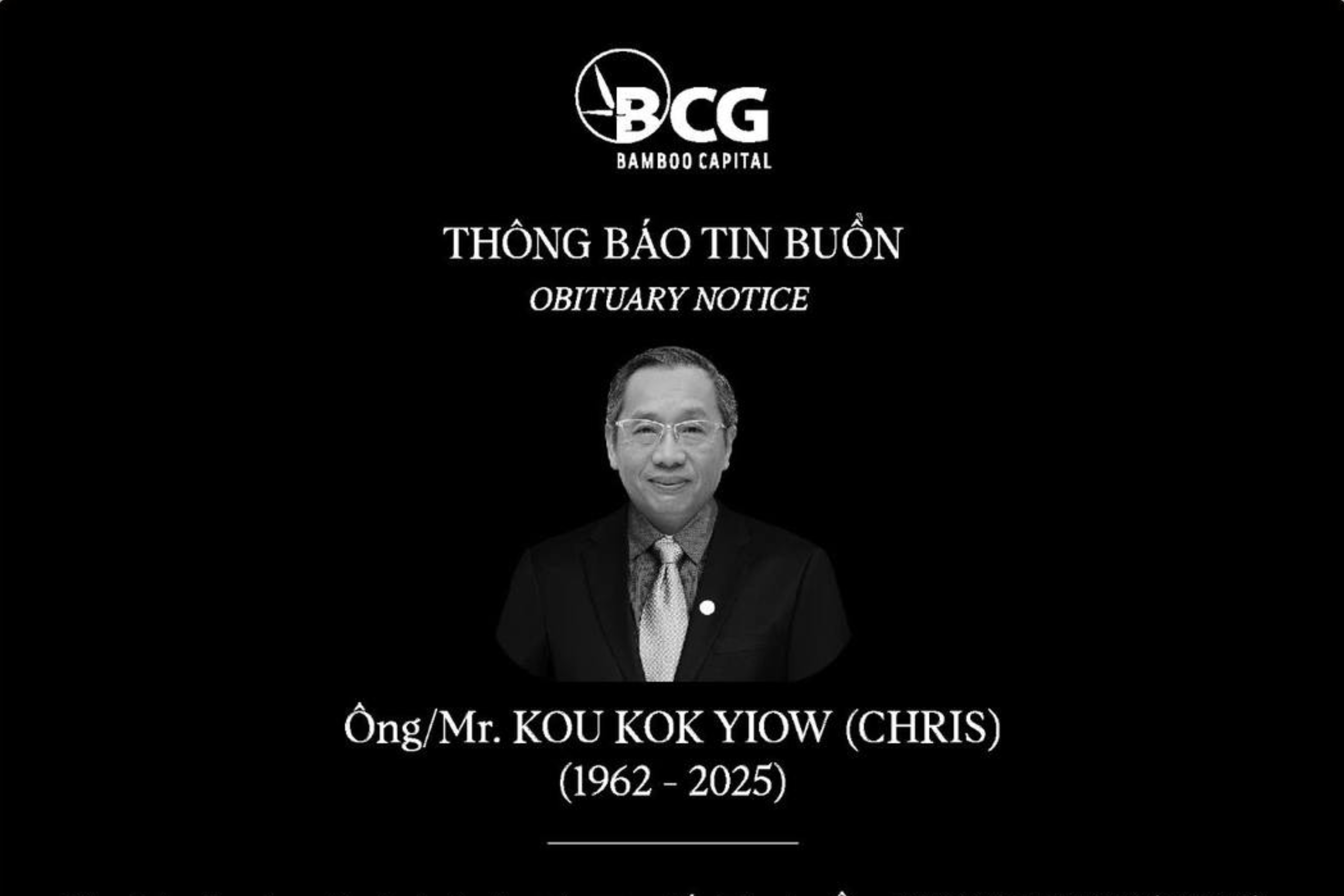 Chủ tịch Hội đồng Quản trị Tập đoàn Bamboo Capital đột ngột từ trần